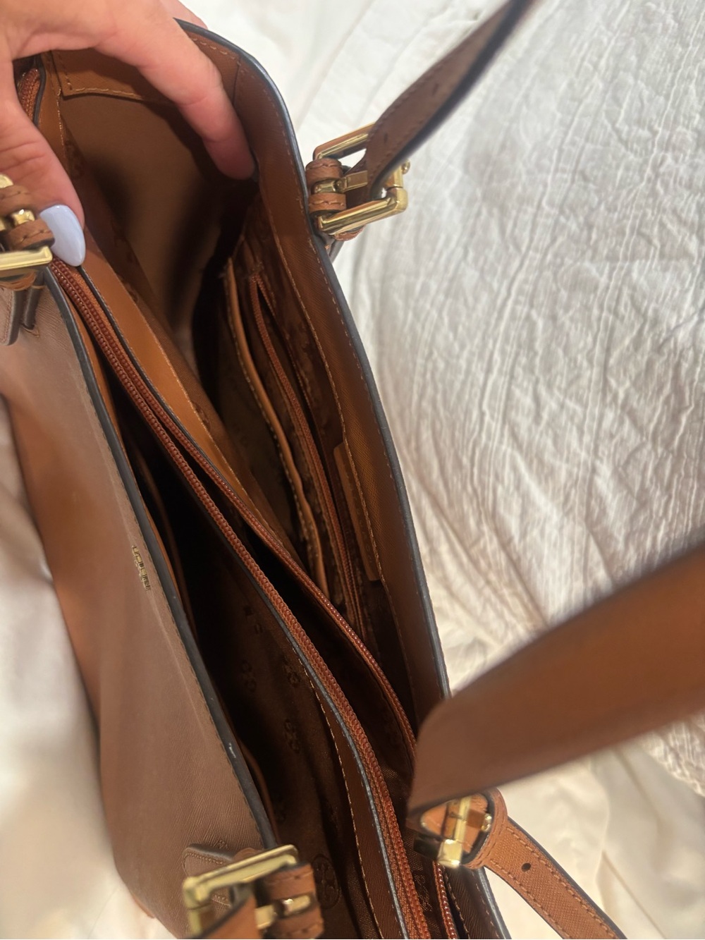 Tory Burch Cognac Leather Double-Handle Tote - Picture 2 of 2